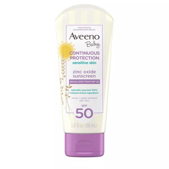 Aveeno Baby Continuous Protection Sensitive - Zinc Oxide with Broad Spectrum Skin Lotion Sunscree... | Target