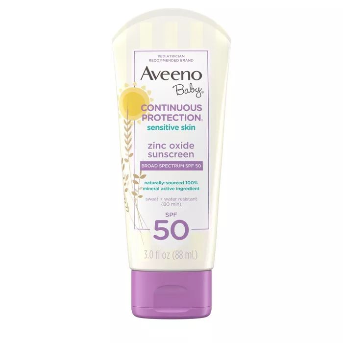 Aveeno Baby Continuous Protection Sensitive - Zinc Oxide with Broad Spectrum Skin Lotion Sunscree... | Target