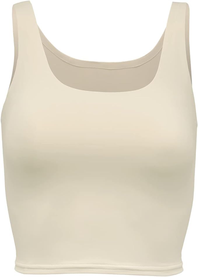 Almere Women's Double-Lined, Contour Tank Top, Sleeveless Crop Tank, Basic Tank Style Buttery Smooth | Amazon (US)