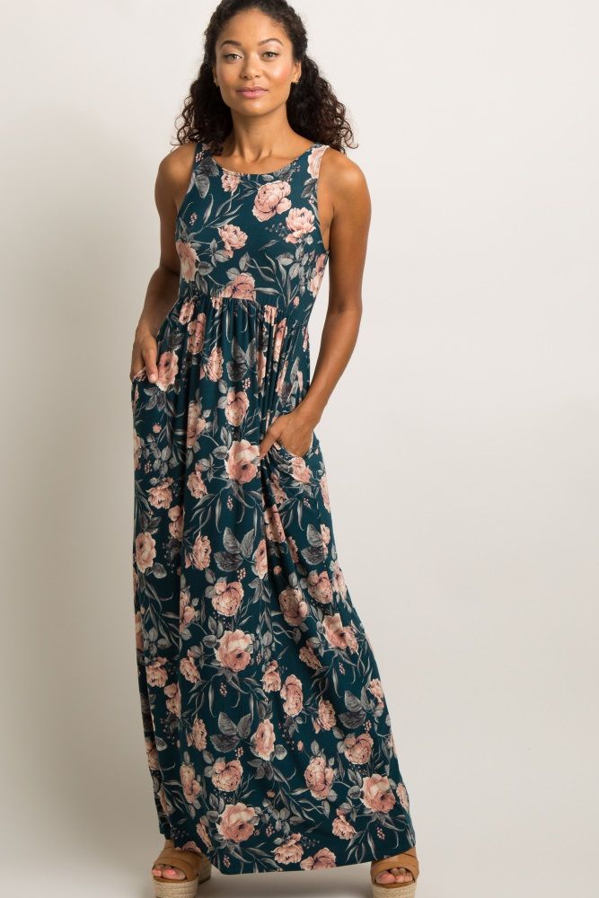 Teal Floral Sleeveless Maxi Dress | PinkBlush Maternity