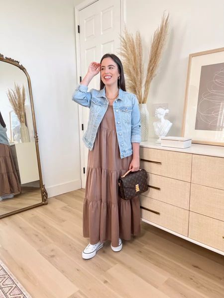 Cute outfit idea for spring: Tiered midi dress (lots of options for spring colors) with Converse and a denim jacket!

#petitefashion #springdress #fashionfinds #casualstyle #affordablestyle

#LTKSeasonal #LTKU #LTKstyletip