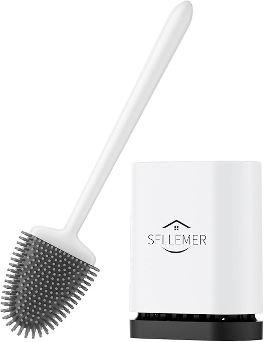 Sellemer Juego de escobilla de inodoro y soporte, cabezal de cepillo flexible con cerdas de silic... | Amazon (US)