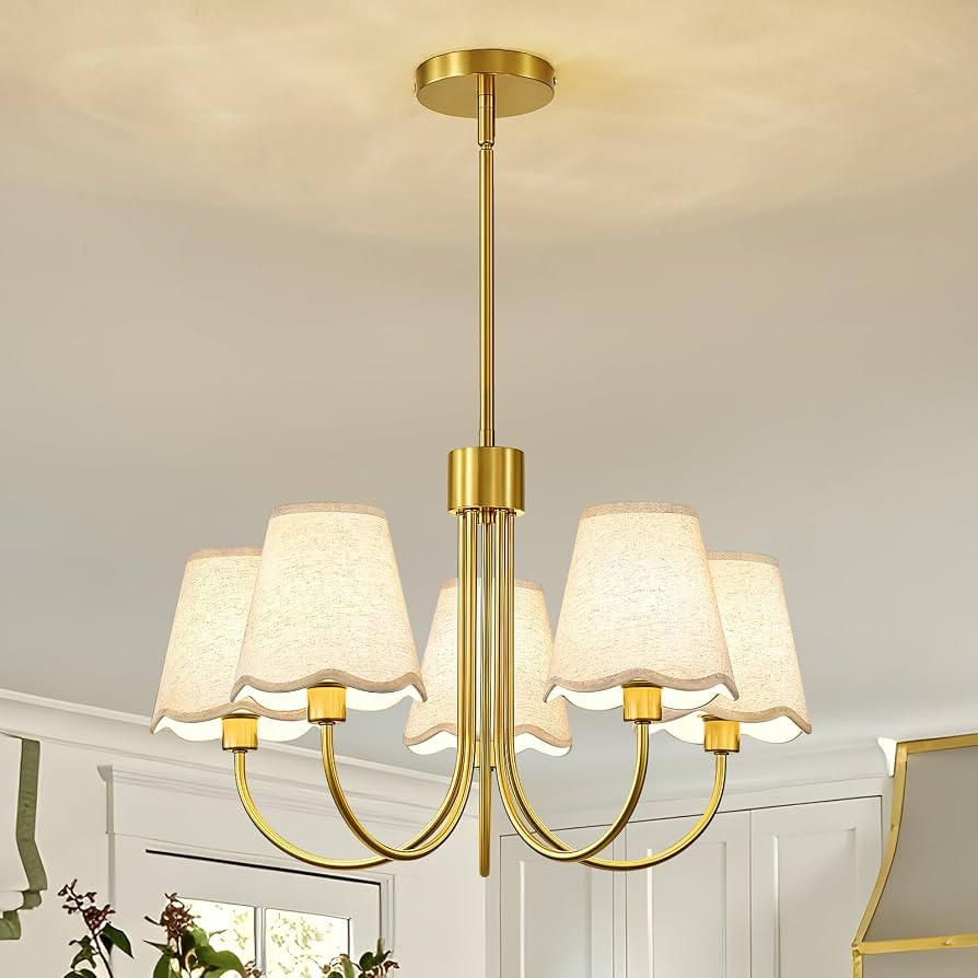 Modern Gold Chandelier 5-Light Dining Room Chandelier with Fabric Shades Kitchen Dining Room Ligh... | Amazon (US)