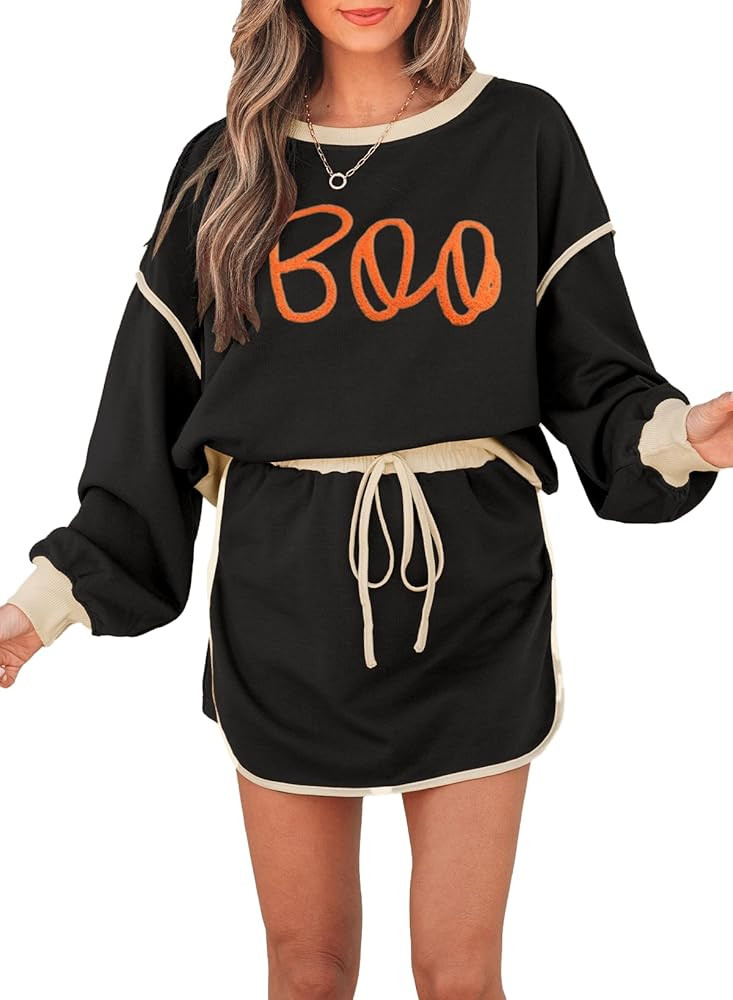 Women's 2 Piece Sets Fall Casual Long Sleeve Sweatshirts and Matching Skort Winter Lounge Outfits... | Amazon (US)