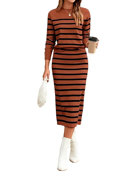 PRETTYGARDEN 2 Piece Skirts Sets For Women Fall Fashion 2025 Striped Sweater Dress Knit Lounge Tr... | Amazon (US)