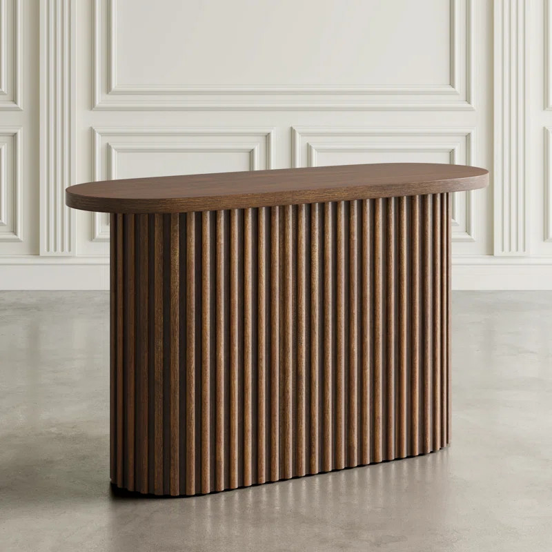 Rovena Oval Mid-Century Modern Fluted Pedestal Base Sofa Console Table - Natural | Wayfair North America