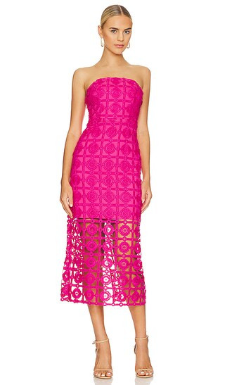 MILLY Kait Tile Lace Midi Dress in Fuchsia. - size 4 (also in 0, 2) | Revolve Clothing (Global)