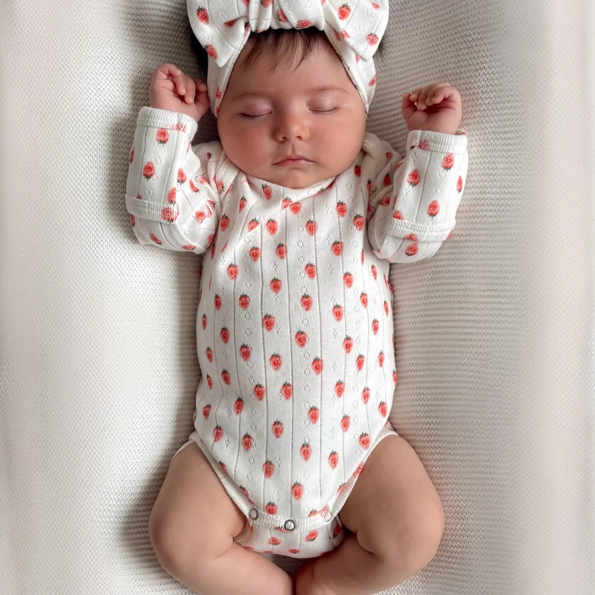 White Strawberry / Organic Pointelle Long Sleeve Bodysuit | SpearmintLOVE