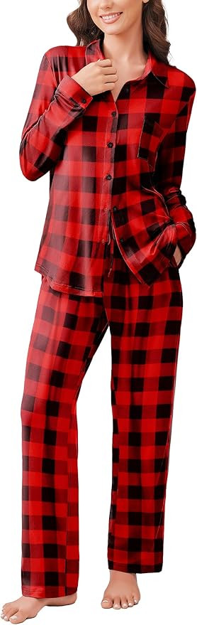 Ekouaer Womens Pajama Sets Button Down Pjs Sets Soft Long Sleeve Sleepwear Button Up Loungewear w... | Amazon (US)