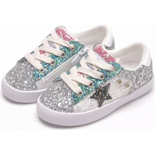 Lola + The Boys | Star Glitter Kids Sneakers, Silver (Silver Metallic, Size US 6 / EU 37) | Maisonet | Maisonette