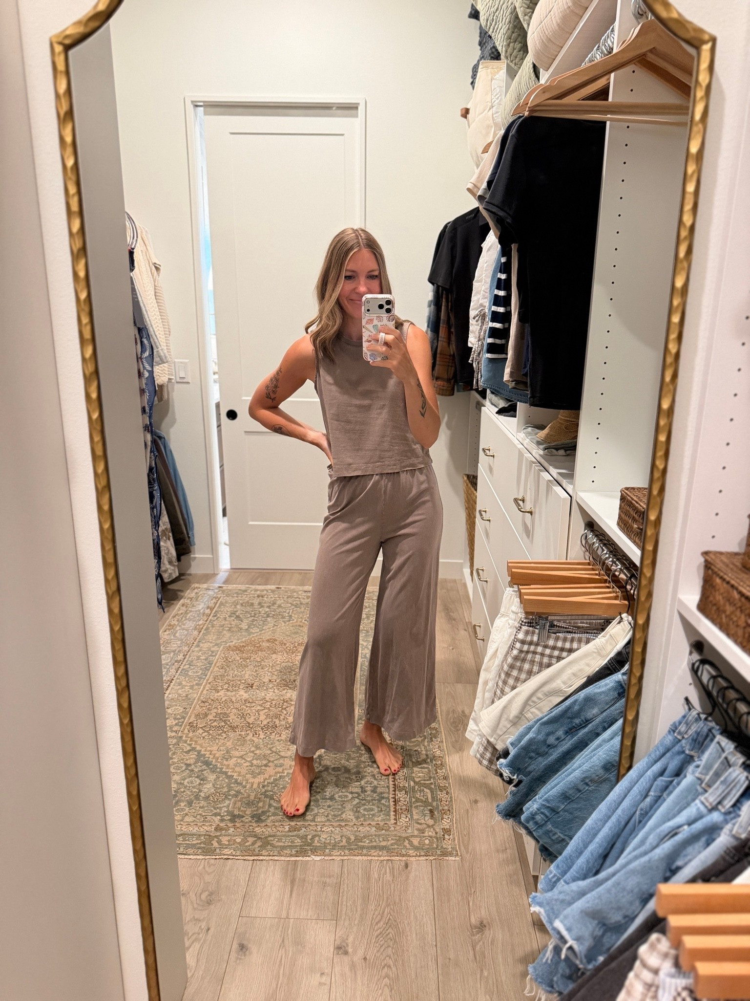 Obsessed with this matching set!! This is the taupe cotton jersey, available in multiple colors and fabrics (the linen 😍). Perfect travel outfit! Wearing a S in top and bottoms.

#LTKootd #LTKTravel