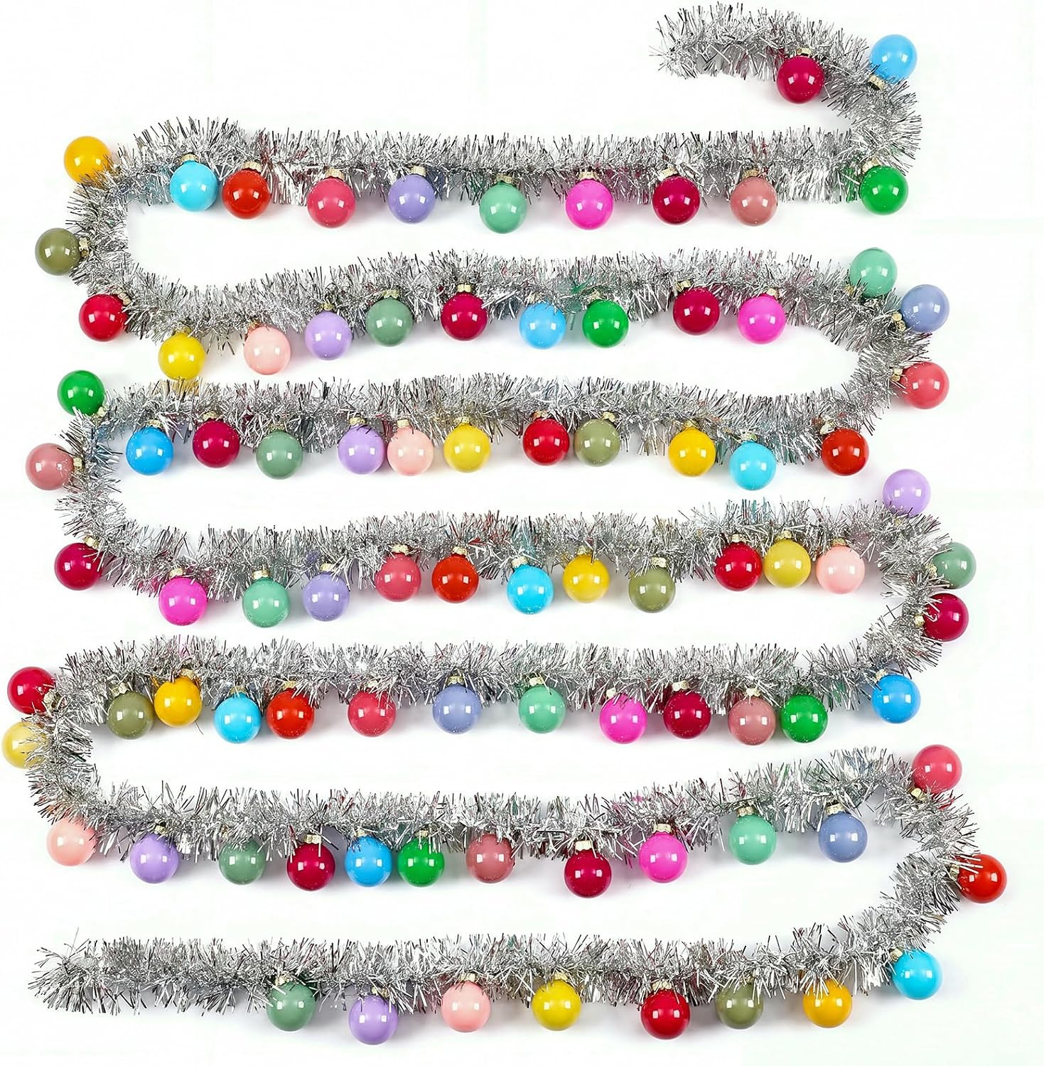 14.76 ft Christmas Bulb Ball Garland 90 Glass Ball, Silver Enamel | Amazon (US)