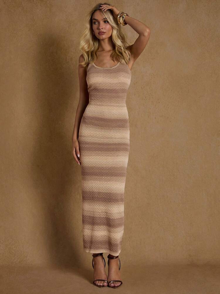 Glamine Women's Elegant Long Sleeve Knit Dress, Fitted Women's Long Knit Dress, Autumn/Winter Tan Dress Women Knit Maxi Dress Bodycon Maxi Dress Women Knit Dress Women Earth Tone Dress | SHEIN