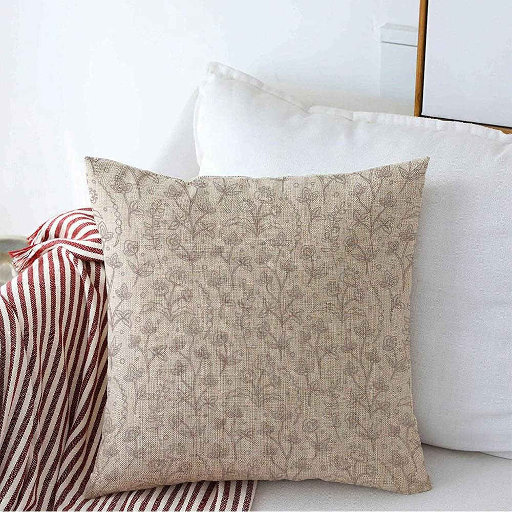 Decorative Throw Pillow Case Farmhouse Pattern Brown Beautiful Jacobean Floral Meadow Flowers Blo... | Amazon (US)
