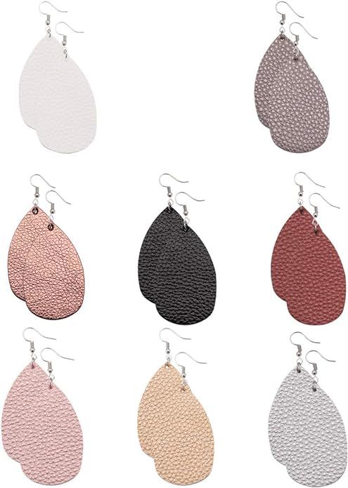 Leather Earrings Lightweight Faux Leather Leaf Earrings Teardrop Dangle Handmade for Women Girls ... | Amazon (US)