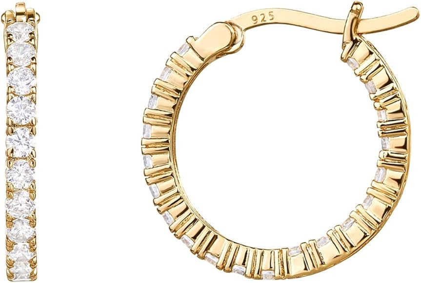 PAVOI 14K Gold Plated 925 Sterling Silver Post Cubic Zirconia Hoop Earrings for Women | Elegant I... | Amazon (US)