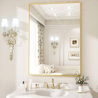 XRAMFY 24 in. W x 36 in. H Rectangular Aluminum Alloy Framed Gold Wall Mirror BRTSC2436-GOLD - Th... | The Home Depot