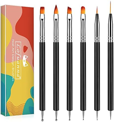 Lofuanna Nail Art Brush Set,6pcs Double Ended Fine Nail Liner Brush Dotting Pen Painting Tools wi... | Amazon (US)