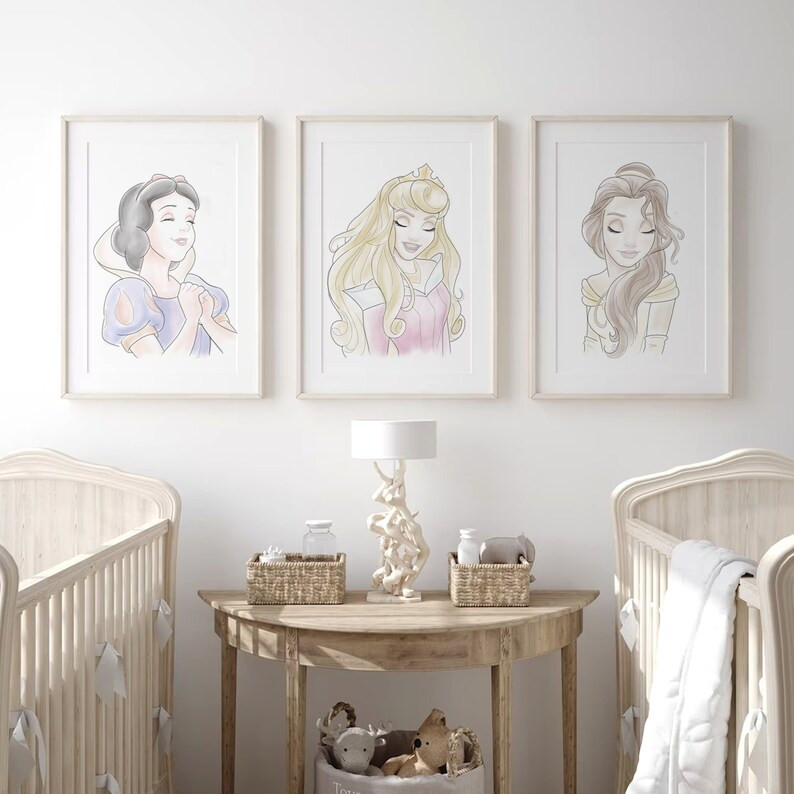 Pick 3 Watercolor Princess Art Prints, Princess Art, Choose Your Set, Girls Nursery, Sketched Pri... | Etsy (US)