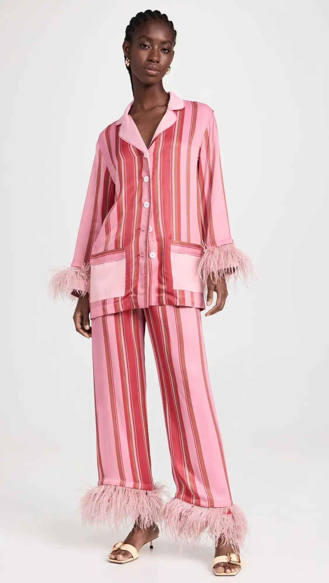 Sleeper Party Pajama with Detachable Feathers in Pink Stripes | Shopbop | Shopbop