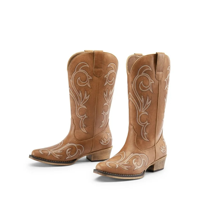 BURUDANI Women’s Western Cowboy Boots, Mid-Calf Cowgirl Boots with Chunky Heel & Embroidered St... | Walmart (US)
