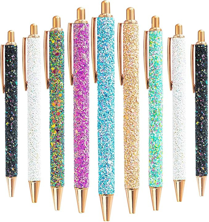 9 Pcs Fancy Pens for Women Glitter Colorful Ballpoint Pens Metal Retractable Pens Black Ink Mediu... | Amazon (US)