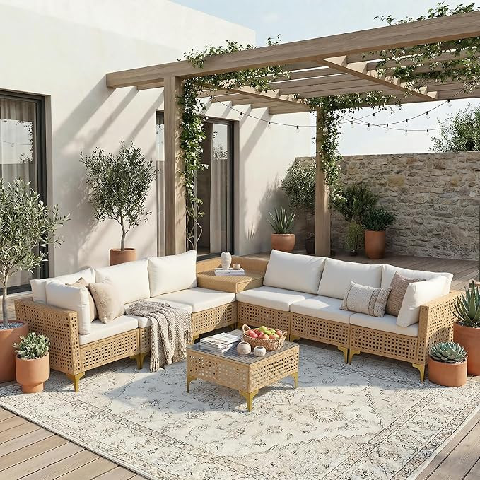 FHFO Oversized Patio Furniture Set, 8-Piece Wicker Patio Sectional Sofa Couch, Rattan Outdoor Con... | Amazon (US)