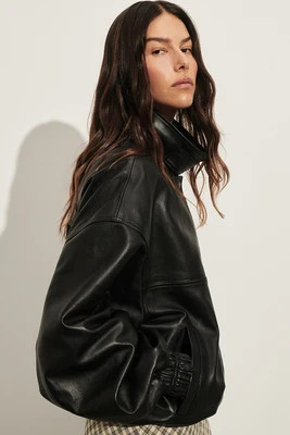 SERIN BLACK LEATHER BOMBER JACKET | DISSH