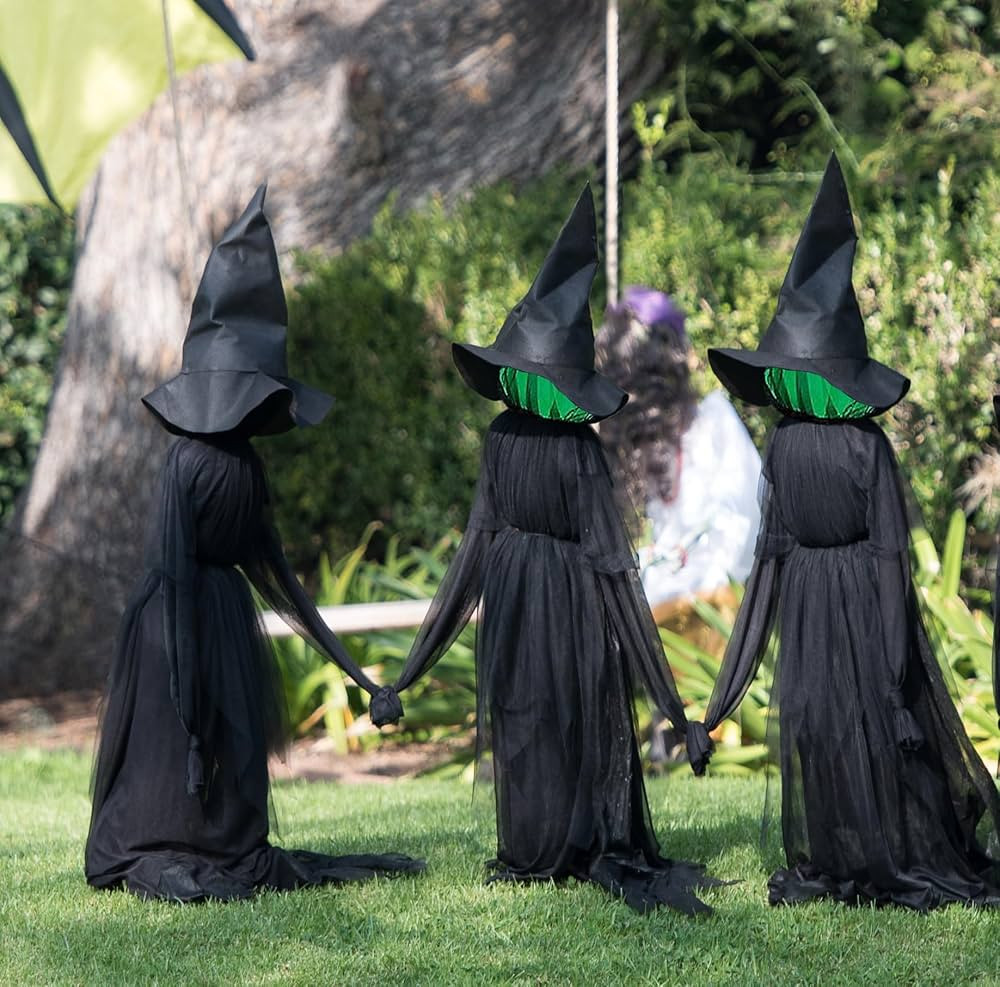 Halloween Decorations, Set of 3 Light Up Witches Holding Hands Witches with Stakes，Voice Contro... | Amazon (US)