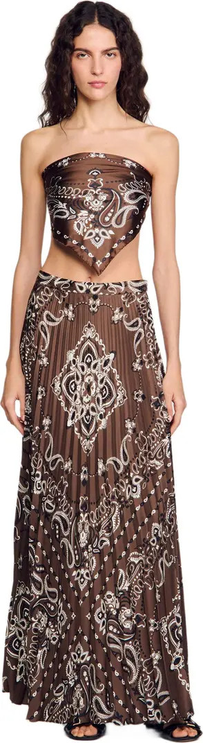 SANDRO Pleated maxi skirt with bandana motif | Nordstrom | Nordstrom