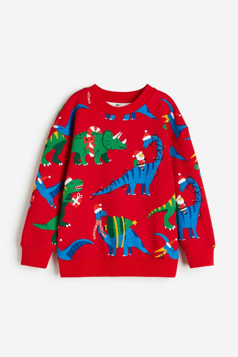 Sweatshirt - Bright red/dinosaurs - Kids | H&M US | H&M (US + CA)