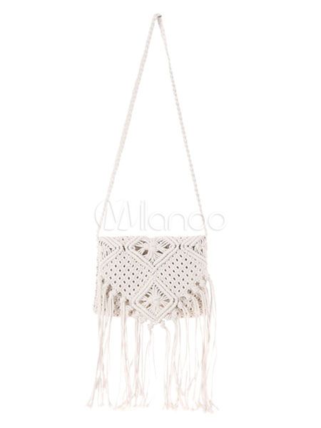 Crochet Cross Body Bag Bohemian White Fringe Shoulder Bags For Women | Milanoo