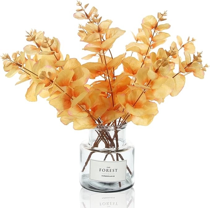 Tinsow Artificial Eucalyptus Stems Orange Real Touch Leaf Branches Faux Eucalyptuses Fall Centerp... | Amazon (US)