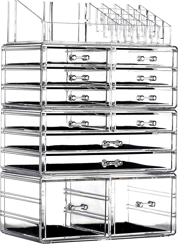 Clear Makeup Storage Organizer Drawers Skin Care Large Cosmetic Display Cases Stackable Storage B... | Amazon (US)