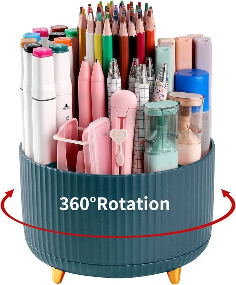 Desk Pencil Pen Holder, 5 Slots 360°Degree Rotating Pen Organizers for Desk, Desktop Storage Sta... | Amazon (US)