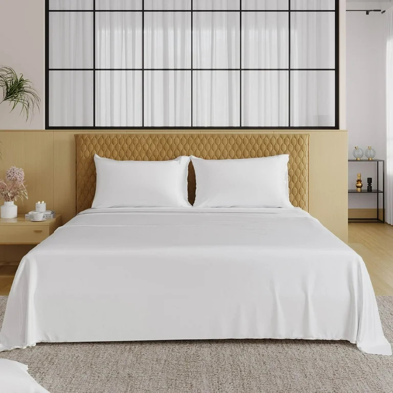 Ego 4pcs Cooling Bamboo Sheets Set, Silky Bed Sheets with 16 inch Deep Pocket, White, Full | Walmart (US)