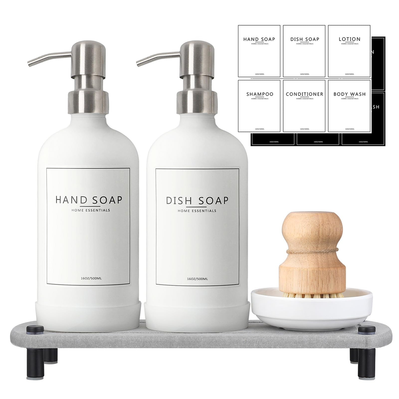 Kitchen Soap Dispenser Set with Instant Dry Tray,16 Oz Hand and Dish Soap White Glass Dispenser S... | Amazon (US)