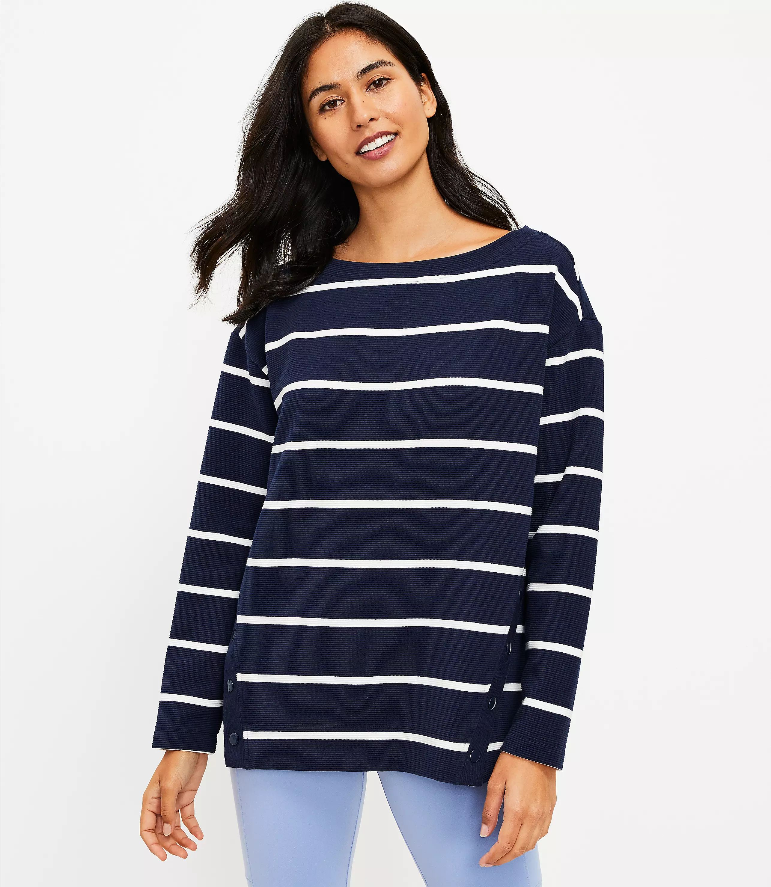 Lou & Grey Striped Side Snap Sweatshirt | LOFT