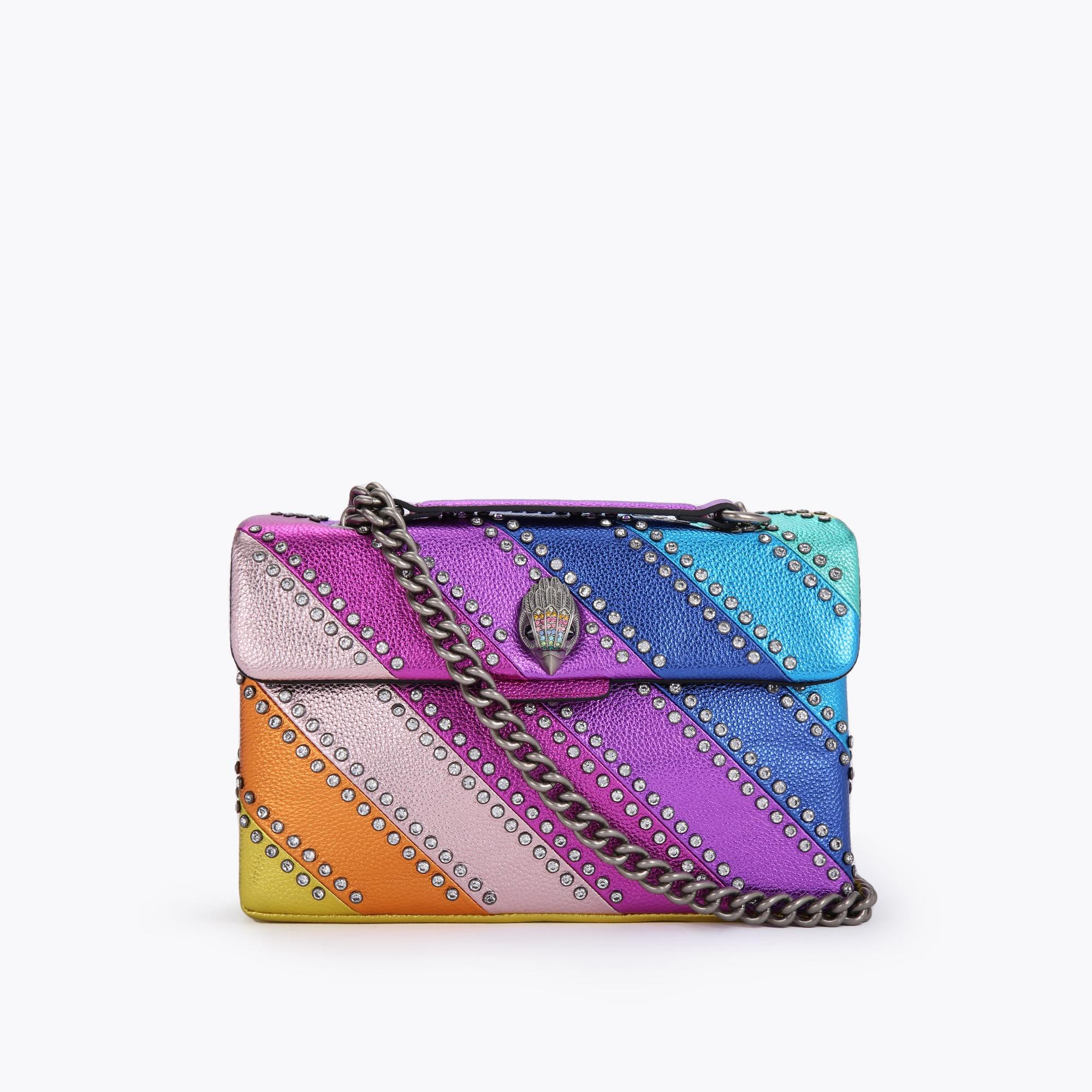 CRYSTAL RAINBOW STRIPE CRYSTAL STUDDED LEATHER KENSINGTON BAG Rainbow Stripe Embellished Shoulder... | Kurt Geiger (Global)