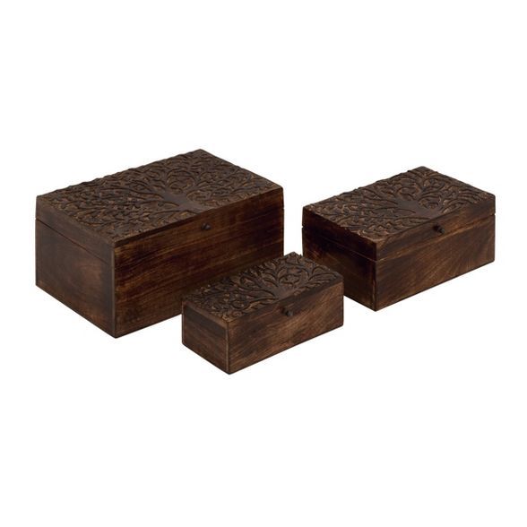 Set of 3 Rustic Carved Mango Wood Boxes - Olivia & May | Target