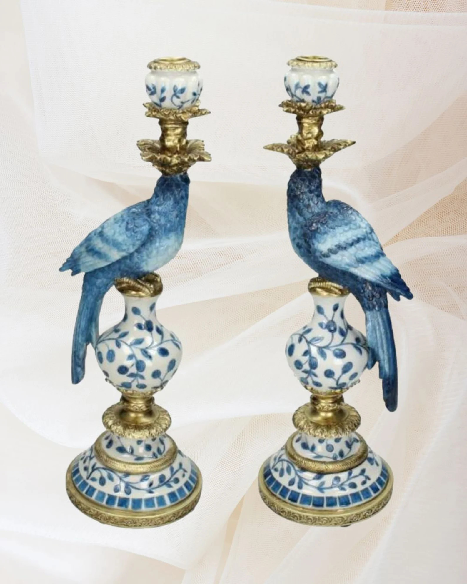 Blue White Parrot Candle Holder Pair, Bird Candlestick, Hollywood Regency Glam Decor, Luxury, Dec... | Etsy (US)