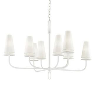 Marcel 8-Light Gesso White 43.25 in. D Chandelier with Off-White Hardback Cotton Shade | The Home Depot