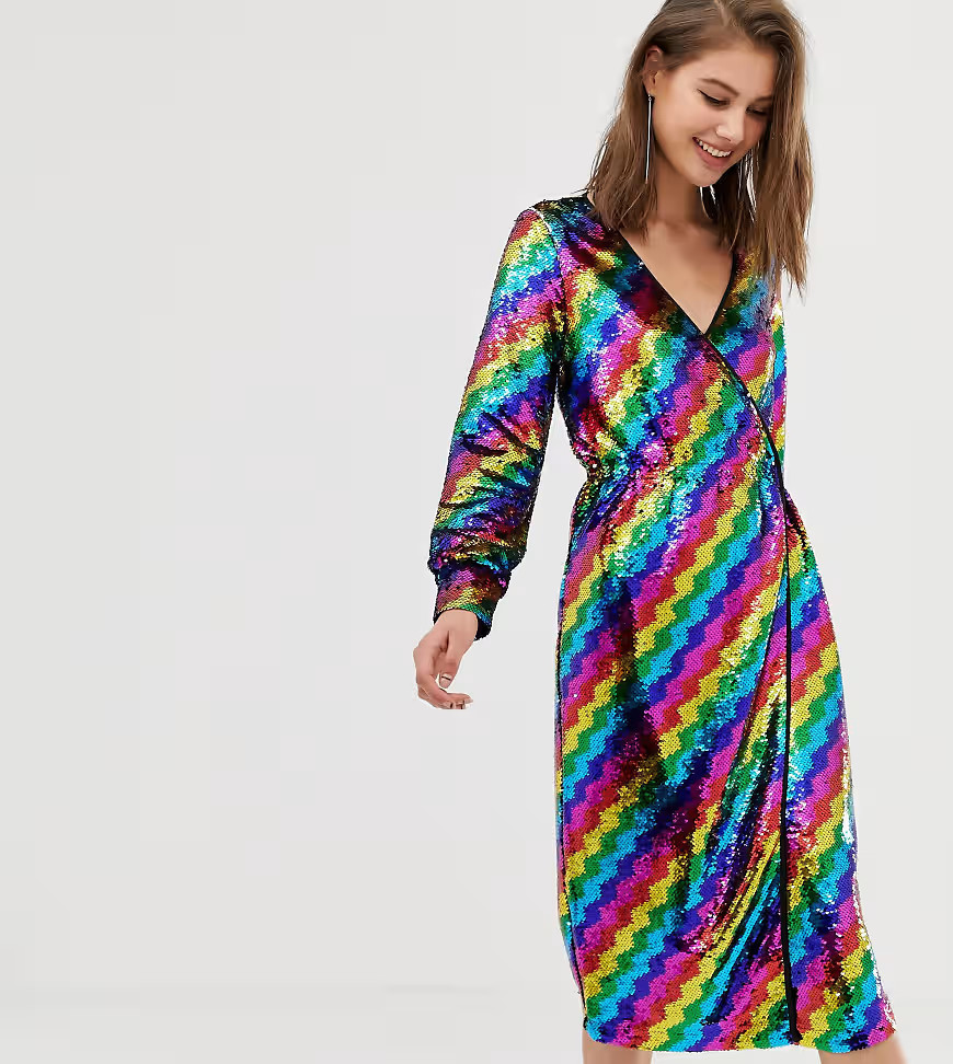 Warehouse wrap dress in rainbow sequin-Multi | ASOS (Global)