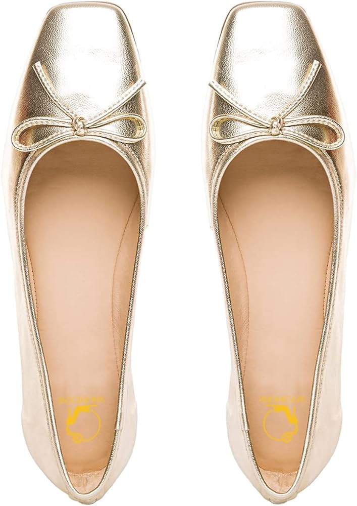 SHODENSE Women Flats Shoes Bow Square Closed Toe Ballet Flats Slip On Flat Shoe Metallic Matte Pa... | Amazon (US)