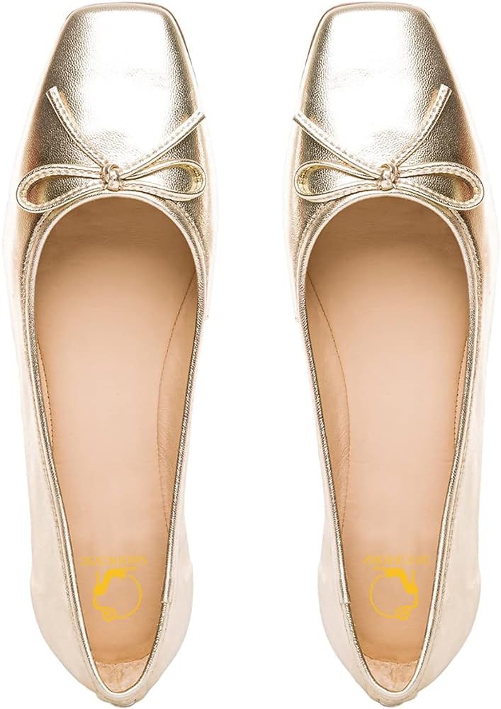 SHODENSE Women Flats Shoes Bow Square Closed Toe Ballet Flats Slip On Flat Shoe Metallic Matte Pa... | Amazon (US)