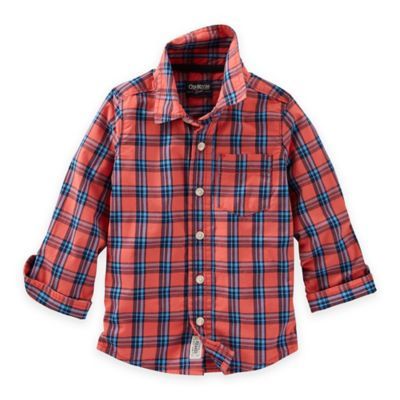 OshKosh B'gosh® Size 2T Plaid Button-Front Shirt in Red | buybuy BABY