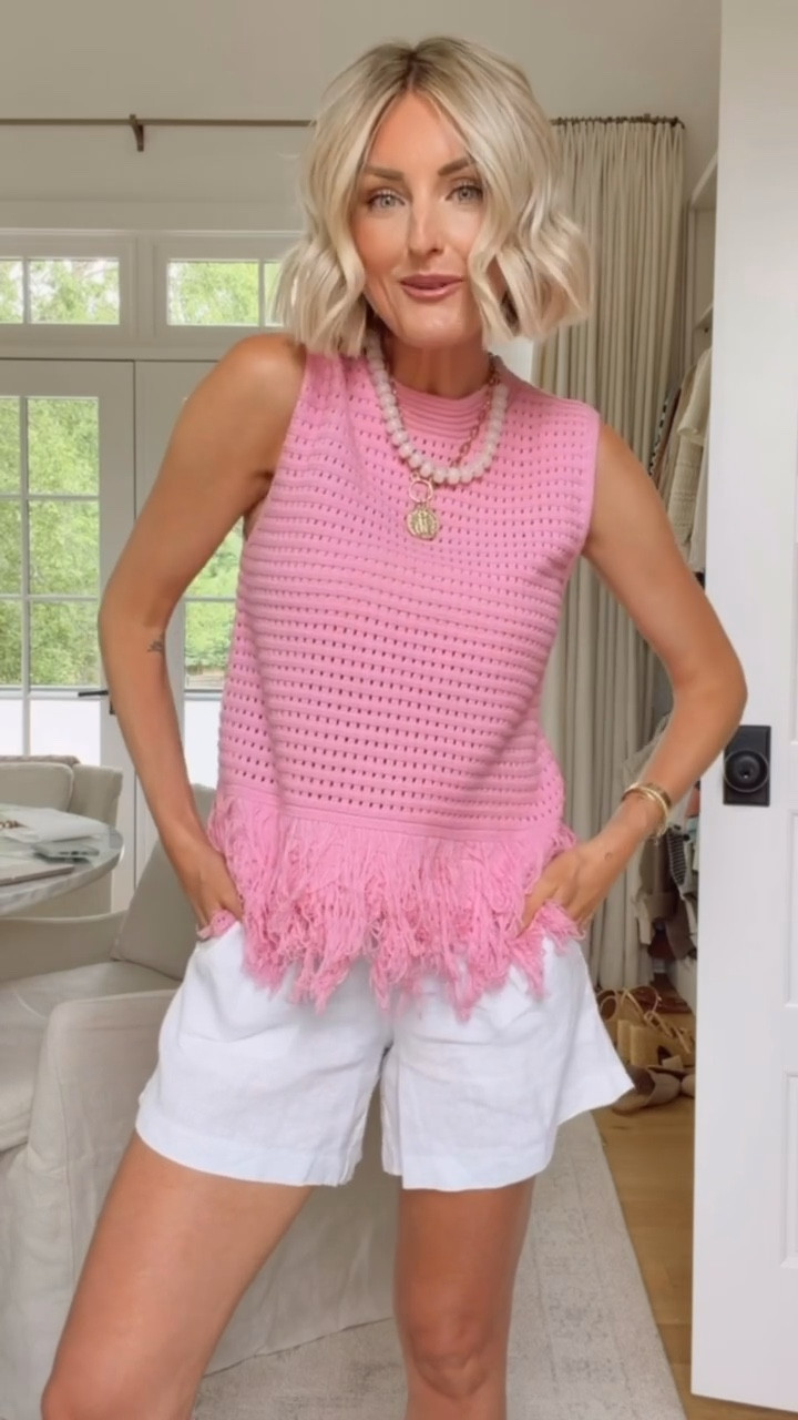This knit pink top dresses these shorts up a little bit! Love this look for lunch with a friend! Wearing size S!

Loverly Grey, Amazon, spring outfit, white linen shorts, quince, summer outfitt

#LTKSeasonal