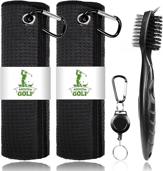 ATTRACTIVE Golf Towels, Microfiber Waffle Pattern Towels - Golf Club Brush with Cleaning (2 Black... | Amazon (US)