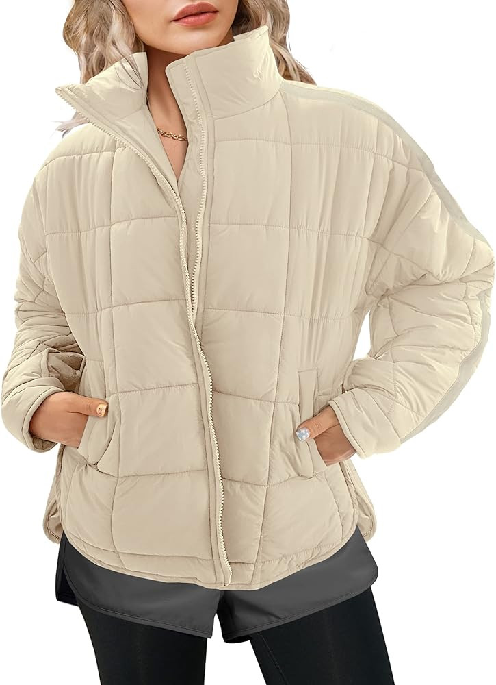 LEANI Women's Oversized Lightweight Puffer Jackets Long Sleeve Zipper Short Down Coat with Pockets | Amazon (US)