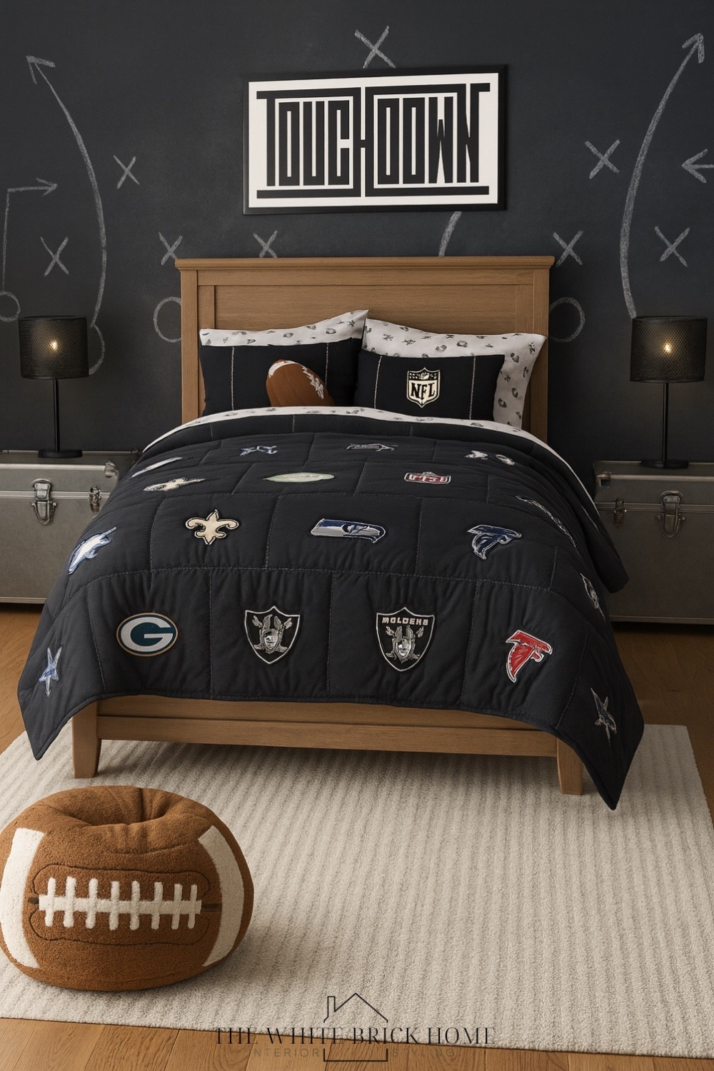 This football themed bedroom combined sporty energy with modern style, creating the ultimate touchdown ready space! 

🖤🖤

Boys room, boys bedroom, kids room, kids bedroom, boys room decor, boys room bedding, boys room wall art, boys room lighting, boys room furniture, boys room lighting, boys room bean bag, boys room ideas, football, football bedroom, football room decor, football bean bag, boys room rug, boys room moody, teen boy, teen boy bedroom, teen bedroom, pottery barn teen, Amazon, Etsy 


#LTKHome #LTKFamily #LTKKids